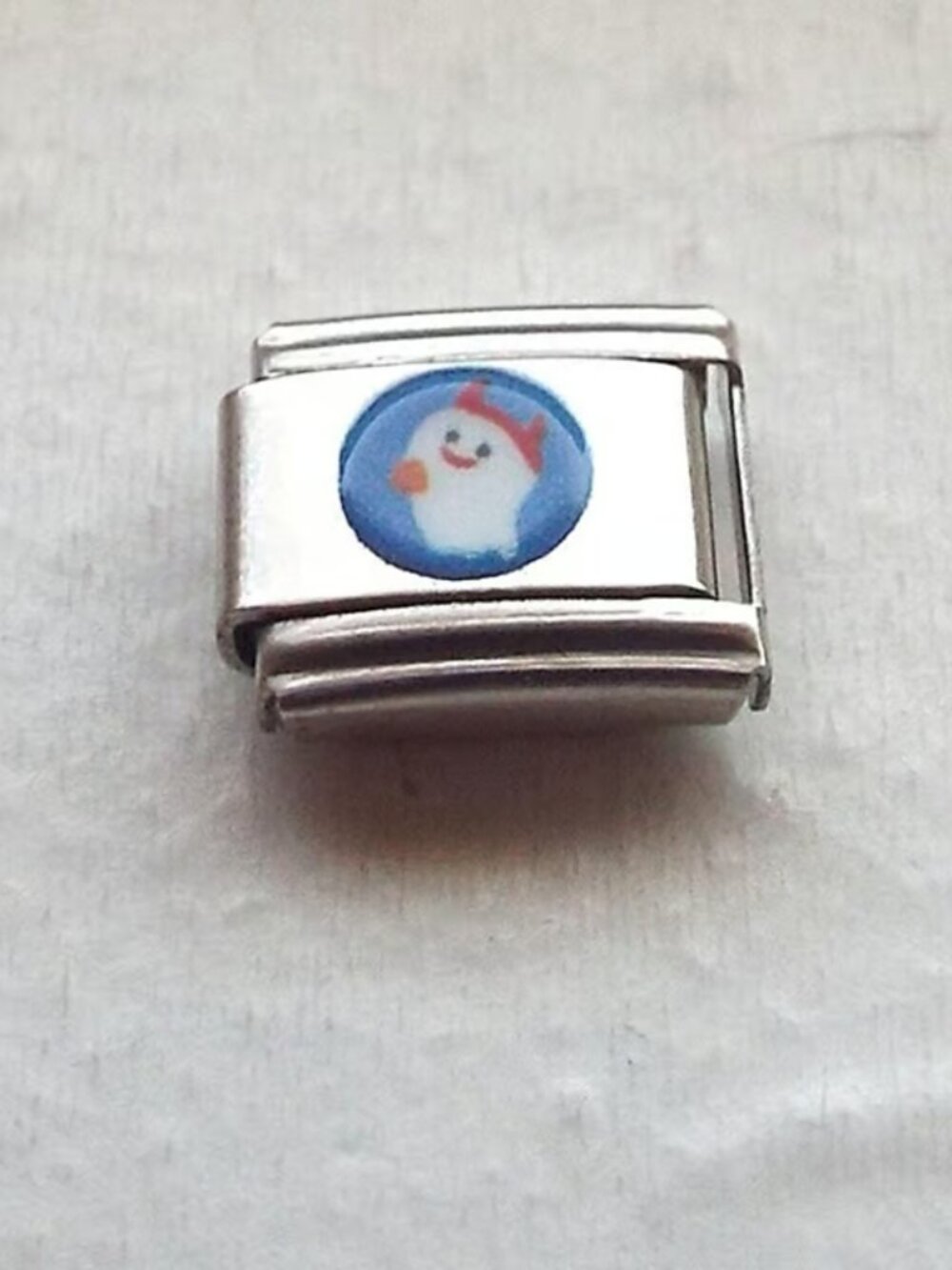 Cute little ghost on round blue enamel 9mm stainless steel italian charm link
